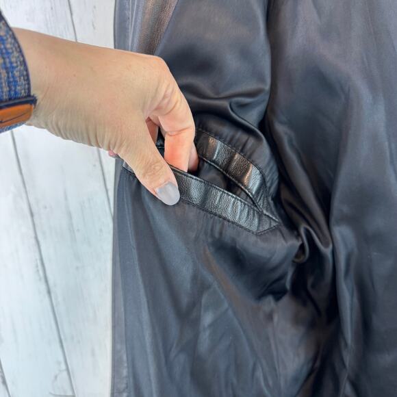 VTG Barcelino Black Full-Zip Cinch Waist Snap Collar Leather Jacket USA Size XS - Picture 14 of 16